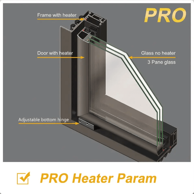 Pro glass door with triple non heated pane