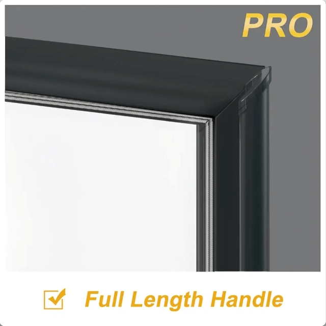 Pro glass door with user friendly full length handle