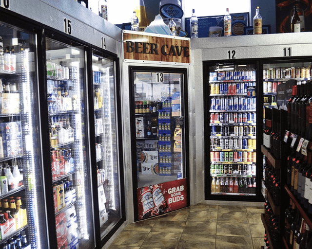 Beer cave door in supermarket