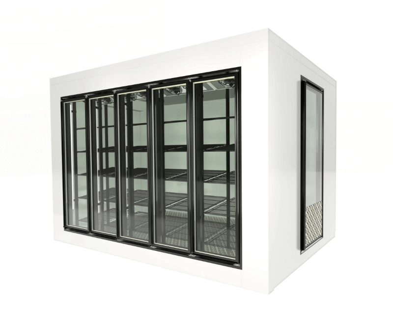 Commericial walk-in cold room with glass entry door